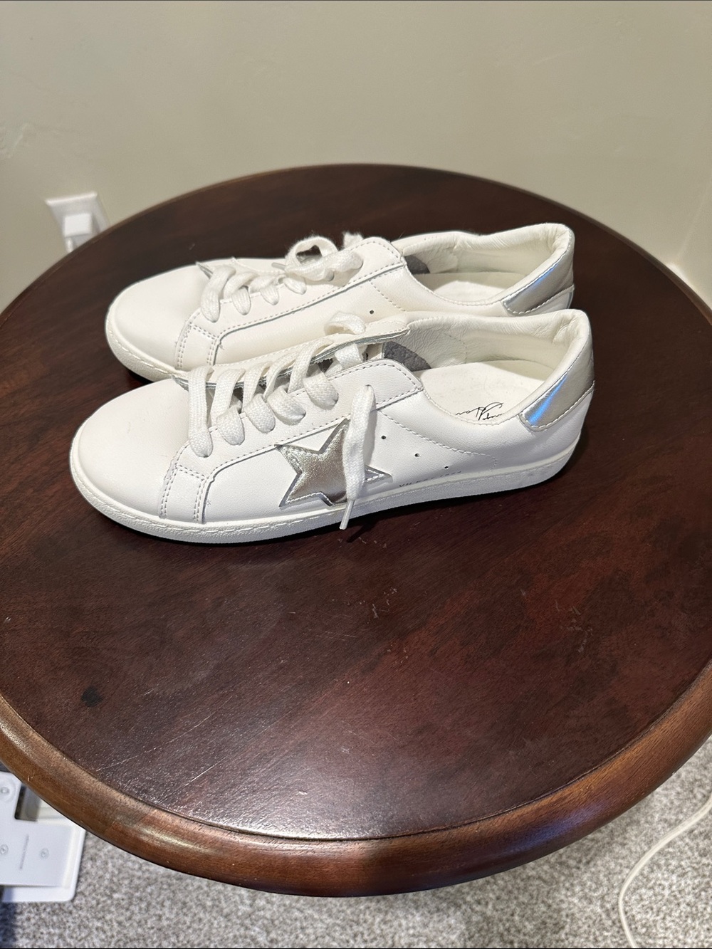Vintage Havana White Sneakers with Silver Star and Heel